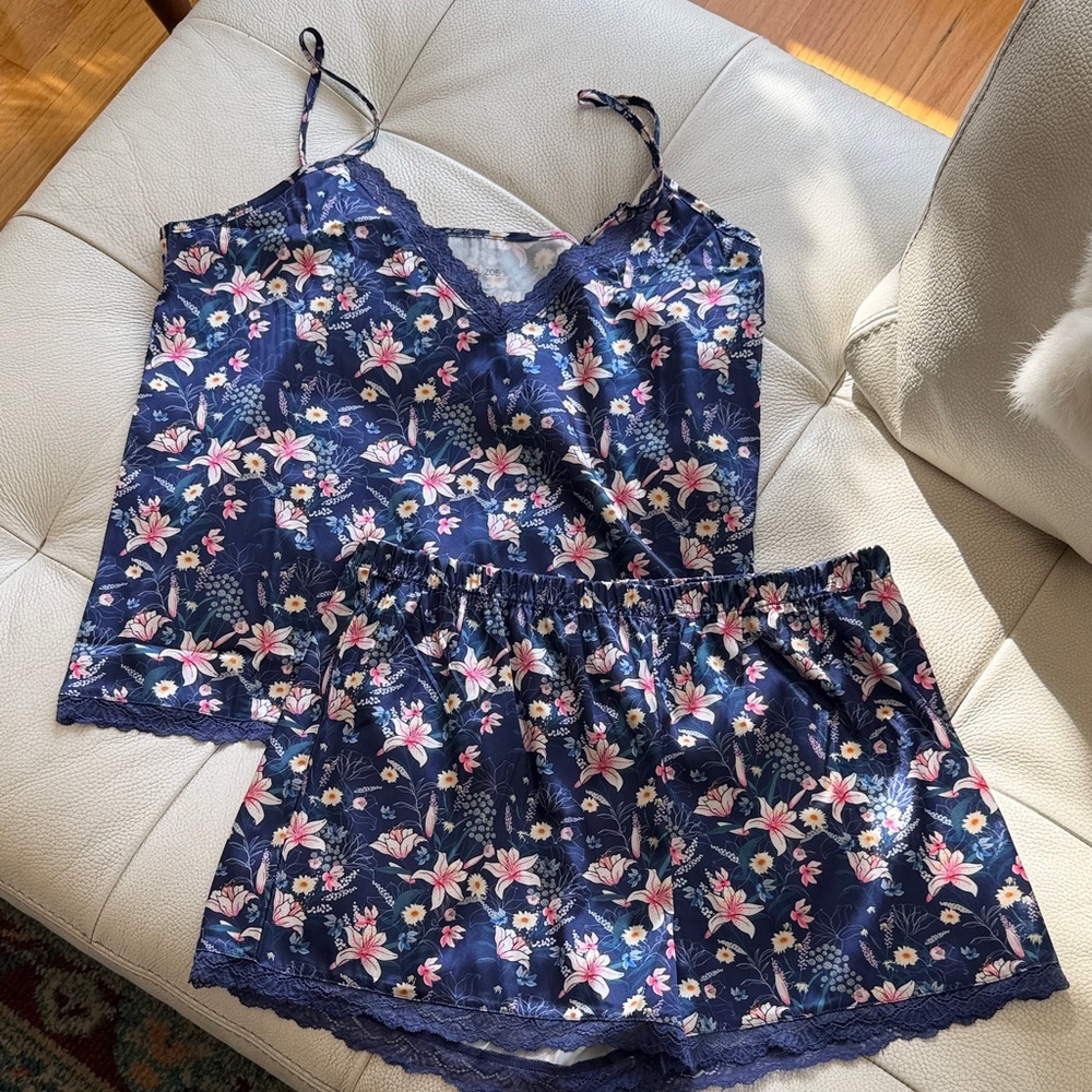 Rachel Zoe Floral Lace Trim Pajama Set - Blue